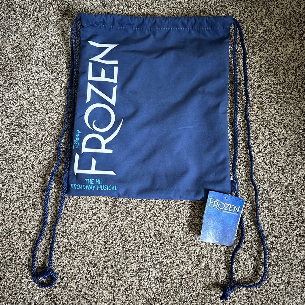 Disney Frozen The Broadway Musical Navy Blue Drawstring Backpack NWT